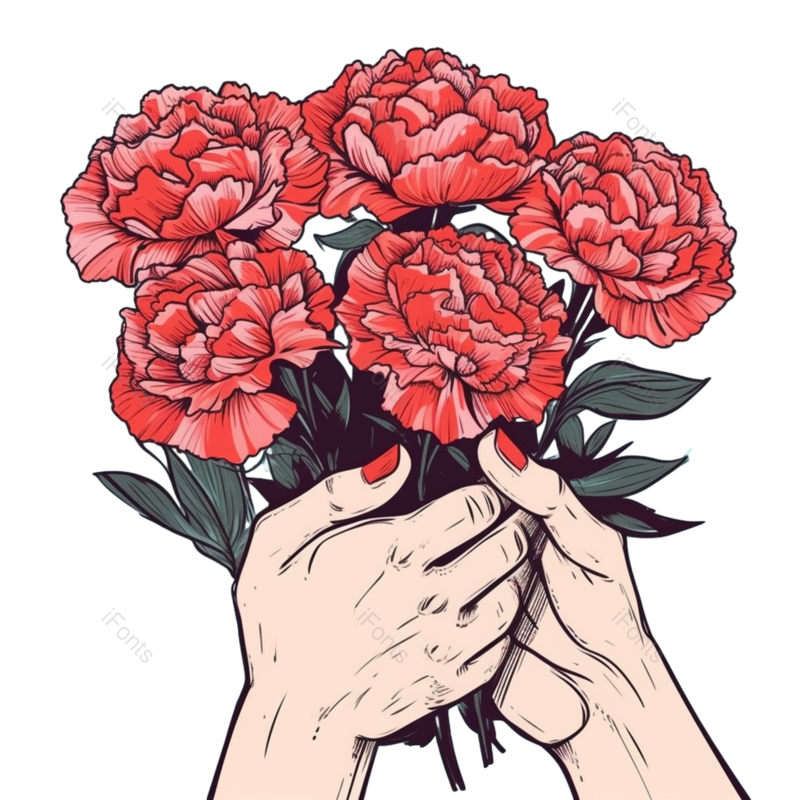 母亲节图片,捧花元素,插画PNG,花朵免抠素材